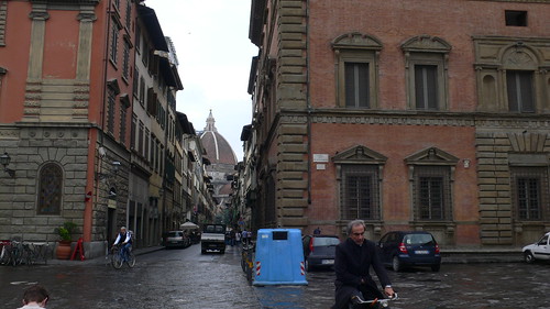 Looking down the street to the Duomo