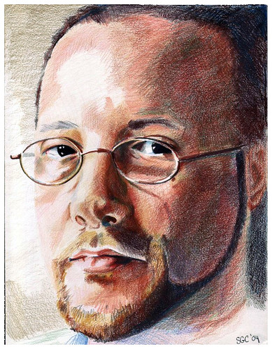 Colored pencil portrait entitled Self Portrait