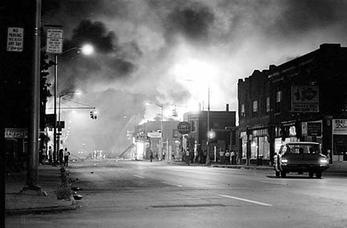 Detroit in flames on 12th Street during the 1967 Rebellion. African-Americans attacked symbols of racism and national oppression during July of that year. People commemorated the 40th anniversary of the uprising four years ago. by Pan-African News Wire File Photos