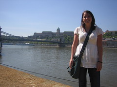 Sheri in front of the Danube
