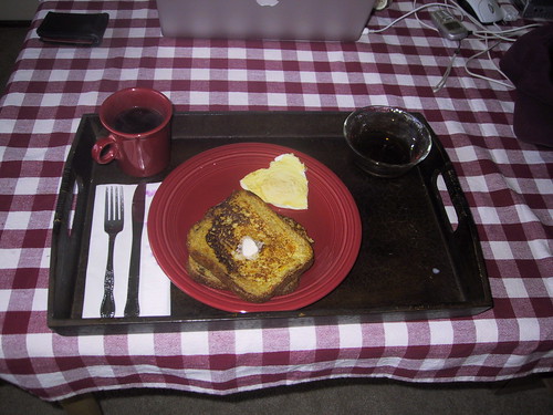 French toast with heart-shaped eggs