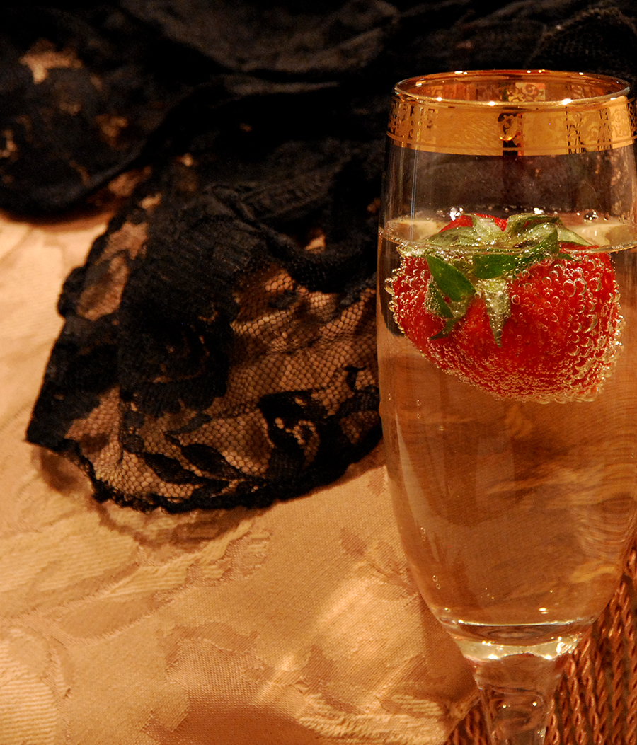 strawberries in champagne and lingerie