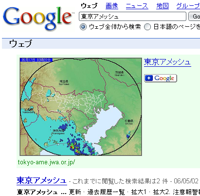 Google co-op : Google 検索に東京アメッシュガジェットを表示