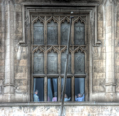 Children in gothic window of University Club in Chicago