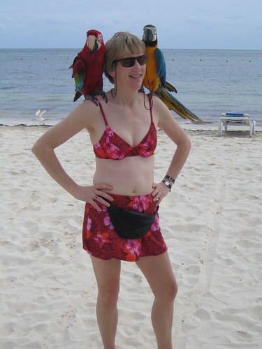 Mrs. TigerHawk with parrots, February 2007