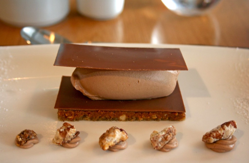 Close Up of Hazelnut Dacquoise with Milk Chocolate Chantilly