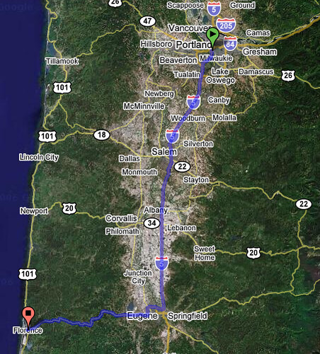 View Portland to Florence on Google Maps