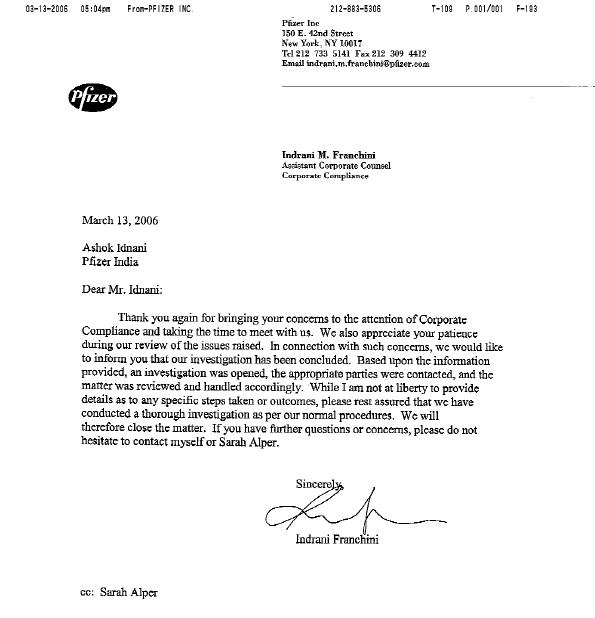 Pfizer reply