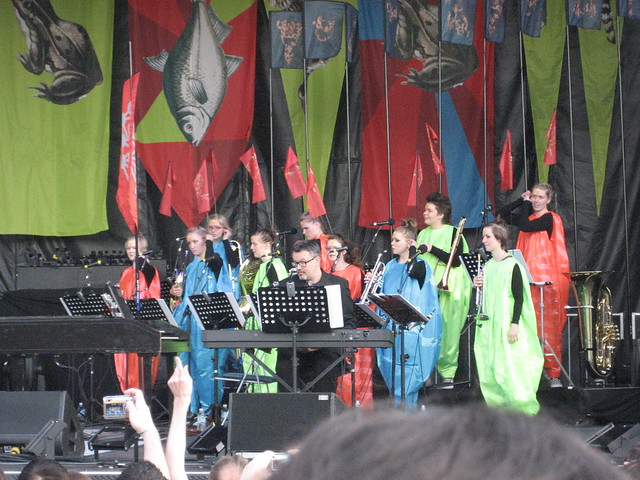 Bjork's multicoloured pumpkin brass section by crows to burnaby