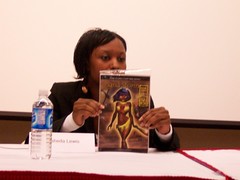 Rashida Lewis discussing the cover of her Sand Storm comic book