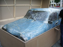cardboard Trabant in cardboard box