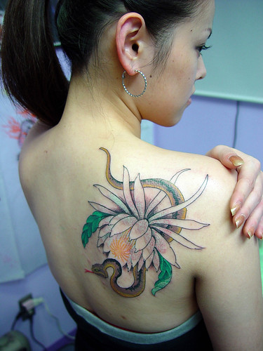 sexy animal flower back tattoo