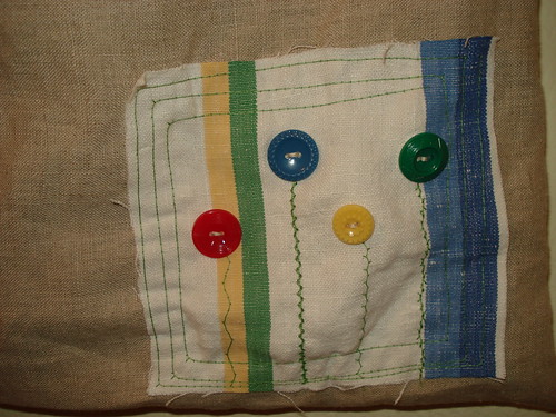 patch on tea towel tote