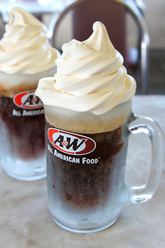 root beer floats :-). creamy vanilla soft serve meets ice cold A&W 