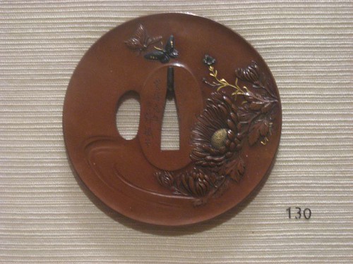 Tsuba with Design of Chrysanthemums and Butterflies