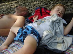 sacked out on the riverbank