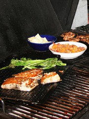 salmon and broccolini on the grill