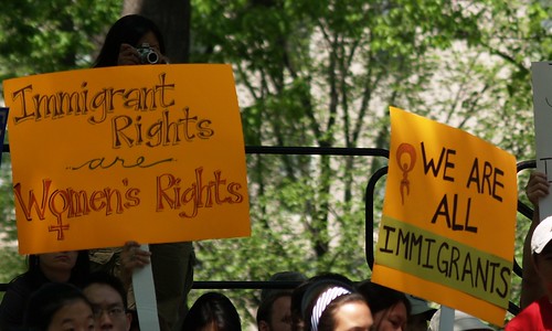 Immigration signs at an immigration protest