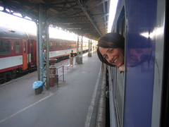 Sheri on the train to Krakow