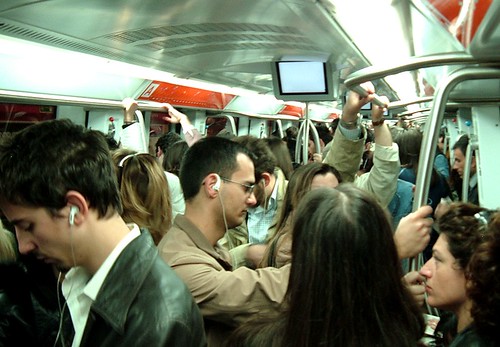 Crowded subway car in Rome