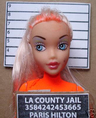 Paris Hilton doll taking prison id pictures.