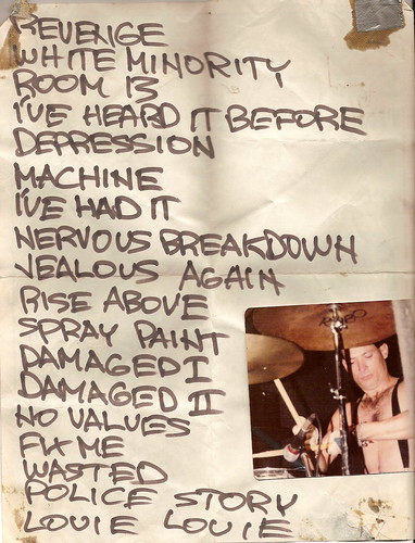 Black Flag Set List with pic of Robo the Drummer