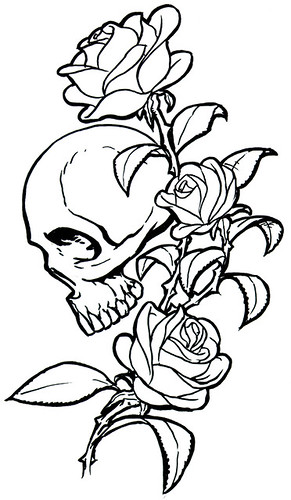 Skull and Roses Tattoo Flash