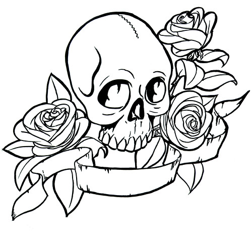 Tattoo inspired drawings with Skulls and Roses as subject.