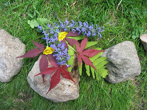 stones with wildflowers