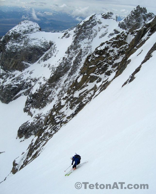 Brian Ladd skis the Ellingwood Couloir on the Middle Teton