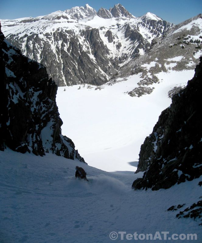 Skiing out of Rimrock Couloir