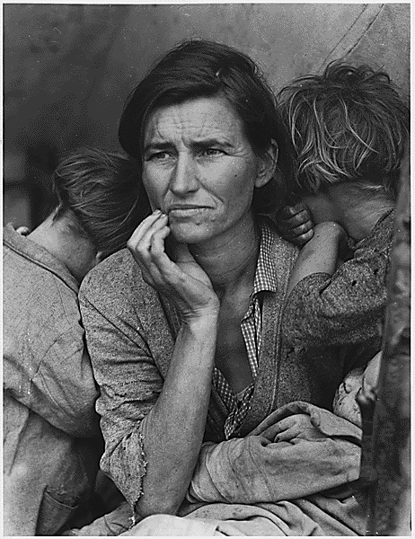 Public Domain: FSA: Destitute Pea-picking Family in Depression by Dorothea Lange (NARA)