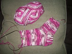 Natalie's Opal Flamingo Sock in Progress