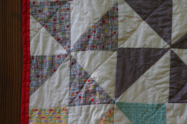 close-up of pinwheel quilt