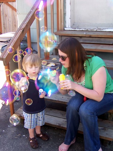 Will and Kari blow bubbles