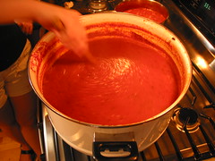making tomato sauce: cooking it down