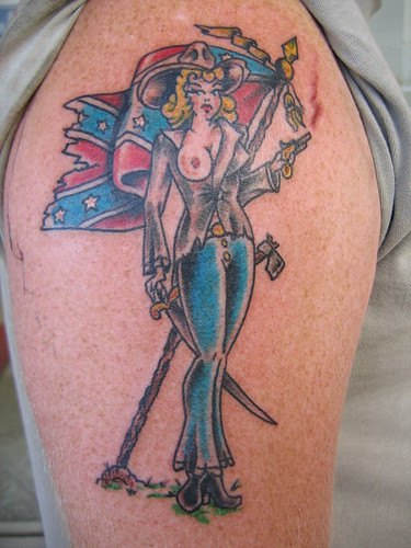 (Pin Up Hottie Tattoos Southern Bell With Confederate Flag Tattoo)
