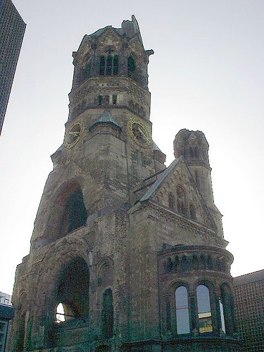 ...kaiser wilhelm gedächtniskirche. basically, it's a church that was bombed to shit. they decided not to restore it, and it's pretty freaking cool.