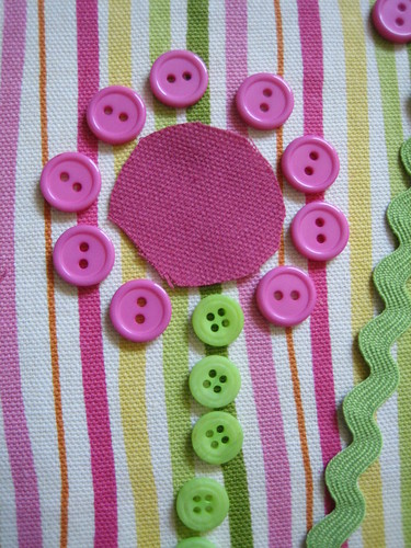 button stem, fabric center, button petals