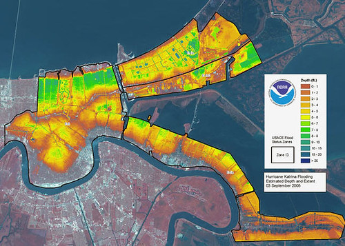 LIDAR map of New Orleans flooding from Hurricane Katrina by @gletham GIS, Social, Mobile Tech Images