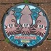 Manhole cover - Hakodate, squid [squared circle]