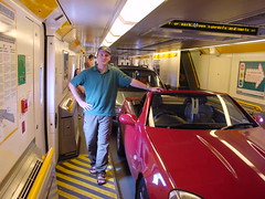 David Neubert and his red Mercedes in the Eurotunnel