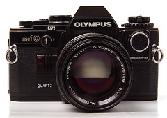 camera slr 35mm olympus om10 whitebackground