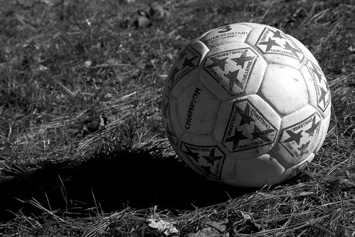 october 2005 autumn soccer ball bw blackandwhite shadow grass