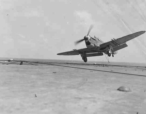 Warbird picture - Fairey Firefly landing on HMS Vengeance
