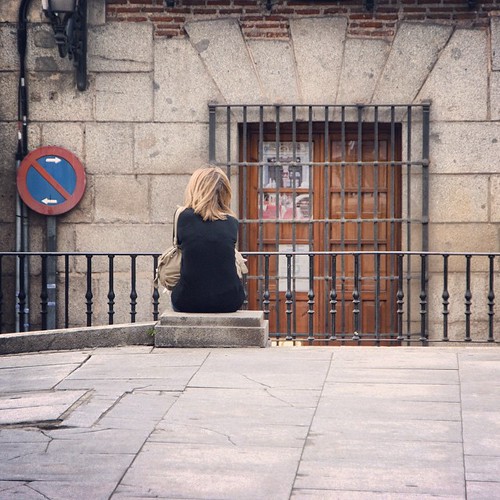 2012     #Travel #Memories #Throwback #2012 #Autumn #Madrid #Spain ... ...      #Road #Sign #Closed #Door #Grating #Lonely #Woman #Back ©  Jude Lee