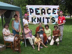 Photo: Peace Knits banner at Nelson Knit-out in the Park