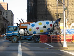 polka dots on a cement mixer truck?