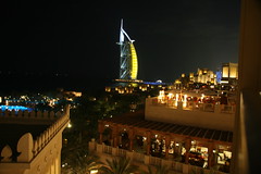 View of  Burj Al Arab Hotel from the Al Qasr at night