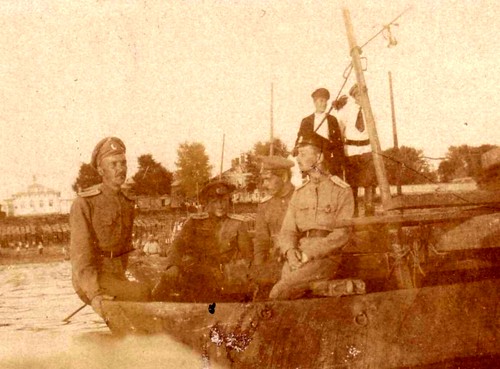 WWI Russian officers on a pontoon